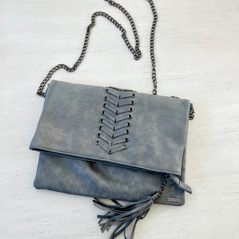 Grey Charlie Paige Crossbody Purse Chain Strap with Tassel
